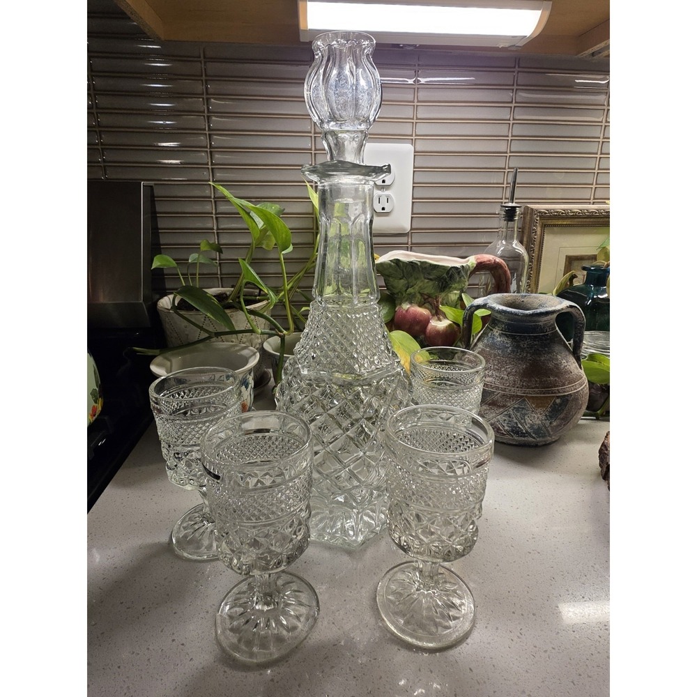 Vintage Ships Decanter & Stopper Wexford by Anchor Hocking & Claret Wine Glasses